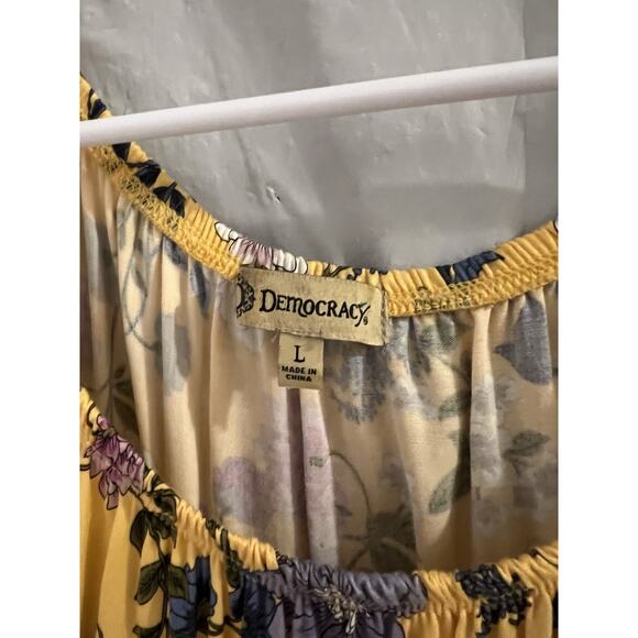 Democracy Yellow Floral Peplum Waist Peasant Top Sz L Cottage Boho - Picture 2 of 8
